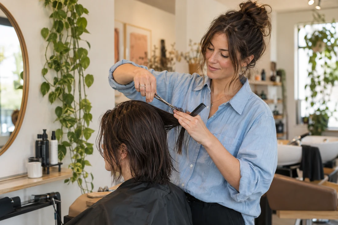 Illustrative photograph of an independent hairdresser at work