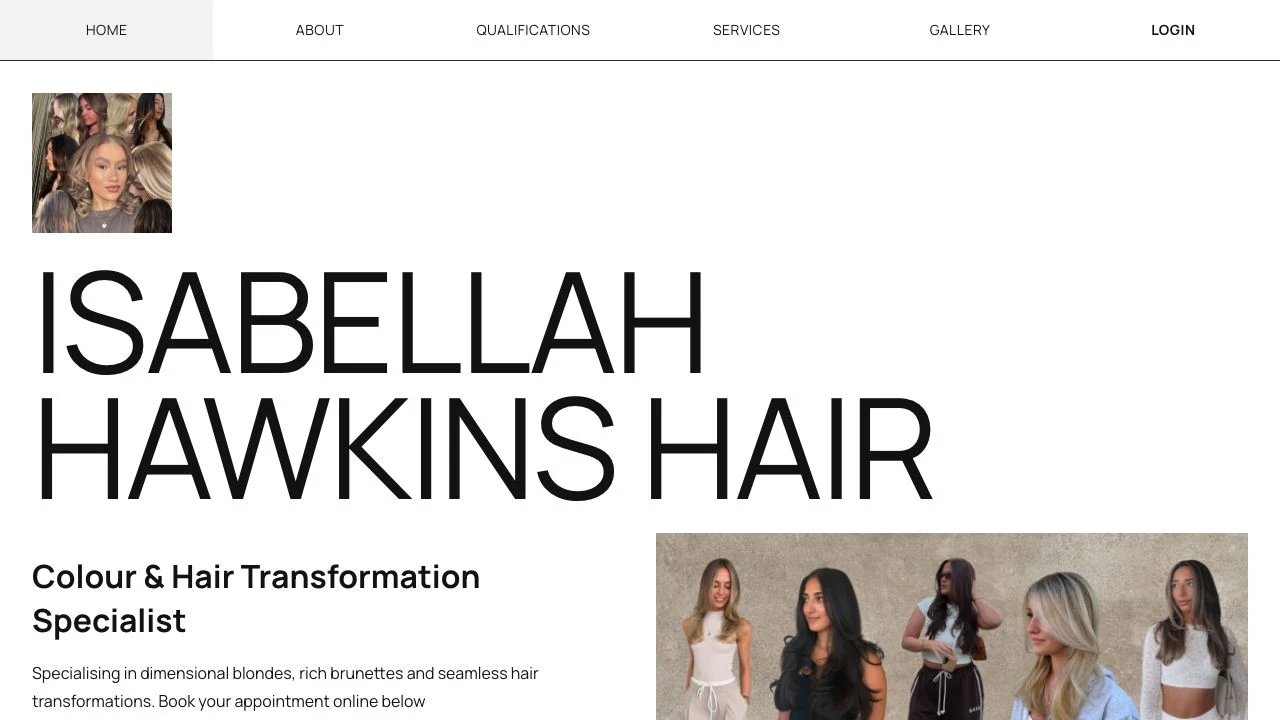 Isabellah's own branded hairdressing website on JENA