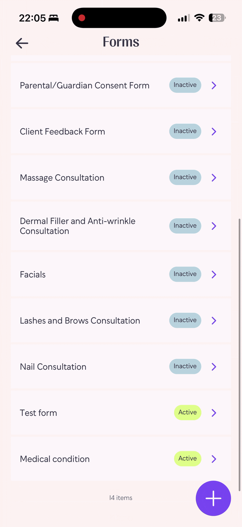 Actual JENA forms list showing consultation and consent forms