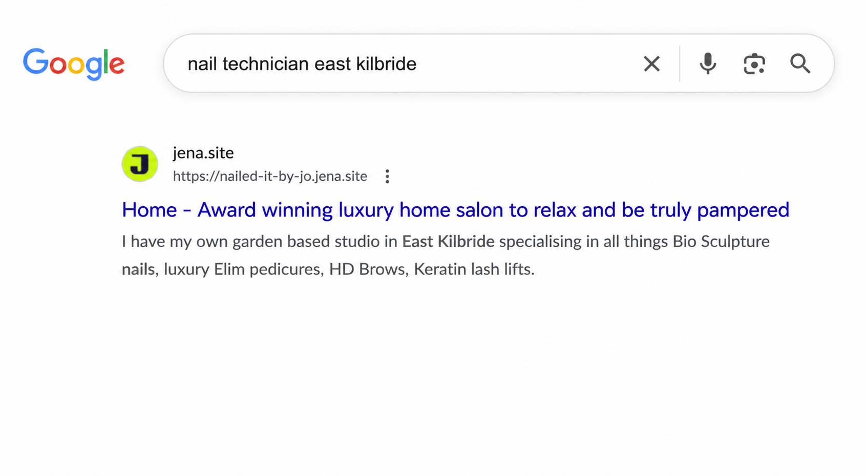 Google search results showing a JENA website ranking at the top