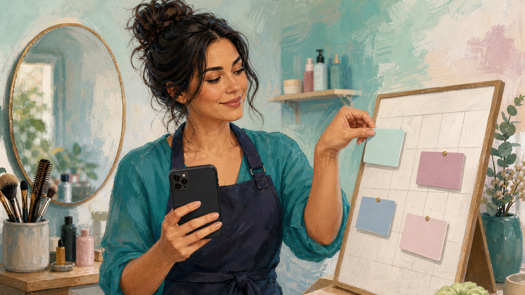 Solo beauty professional managing client appointments with JENA booking controls